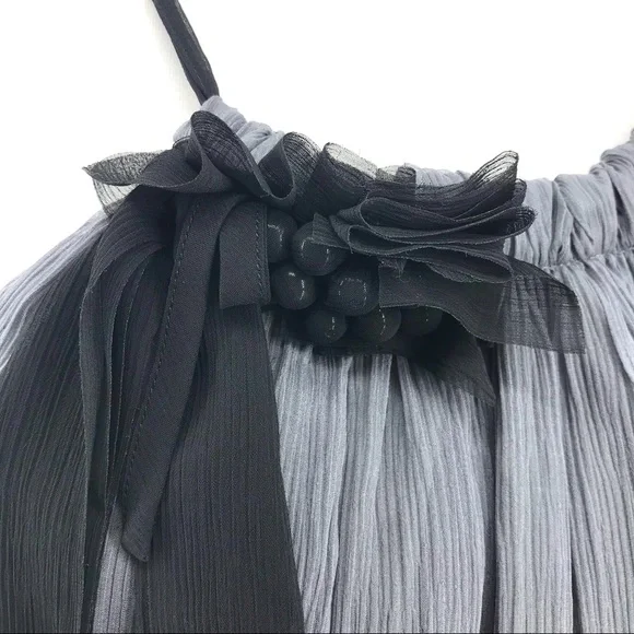 Robbi & Nikki Gray Chiffon Beaded Ruched Neck Tunic Blouse - Picture 3 of 8